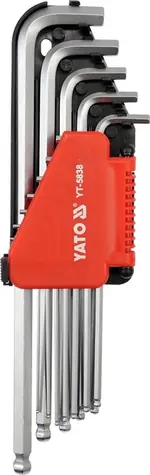 YATO YT-5838 Inbusschlüsselsatz mit Kugel 12-teilig extra lang / CrV 6150