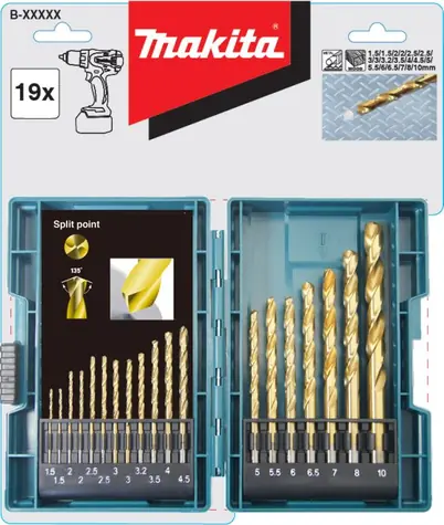 Makita B-67795 / HSS-Blechbohrer-Set / Durchmesser 1,5-10 mm / 19-tlg