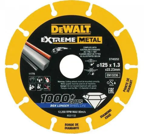 DeWalt DT40252 / Diamanttrennscheibe für Metall / Durchmesser 125 x 22,23 mm / Schnittbreite 1,3 mm