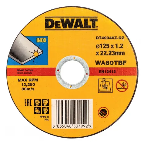DeWalt DT42340Z / Trennscheibe für Edelstahl / Durchmesser 125 x 22,23 mm / Schnittbreite 1,2 mm