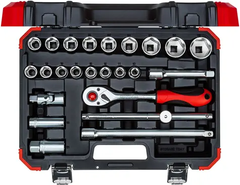 Gedore RED R69003024 - Steckschlüsselsatz / 1|2" / Chrom-Vanadium-Stahl / 24-tlg