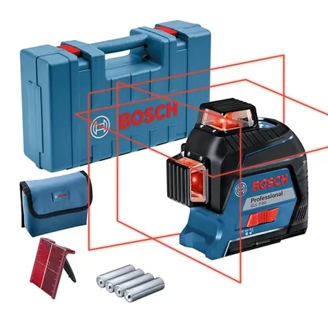 BOSCH GLL 3-80 / Linienlaser / Reichweite bis zu 30 m / Reichweite 120 m / Genauigkeit +-0,3 mm / selbstnivellierend / IP54