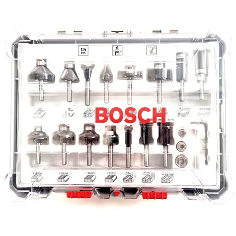 BOSCH 2607017471 / Gemischter Satz Formfräser mit Spindel 6 mm / 15-tlg