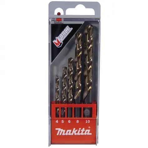 Makita D-30508 Metallbohrer-Set HSS-G DIN 338 Typ N 118° Mforce 4 & 5 & 6 & 8 & 10mm / 5tlg