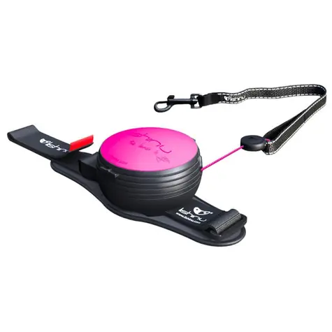 Lishinu3 NEON-Leine rosa - Größe L (13-40 kg) / Freihändig aufrollbare Leine mit Seil