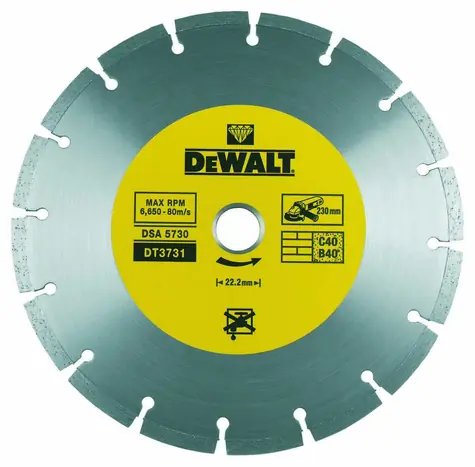 DeWalt DT3731 / Segmentierte Diamantscheibe / Durchmesser 230x22,2 mm / Breite 7 mm / Anzahl der Segmente 9