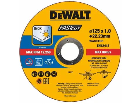 DeWalt DT20540 / Trennscheibe für Edelstahl / Durchmesser 125 x 22,23 mm / Breite 1,0 mm / 100 Stück