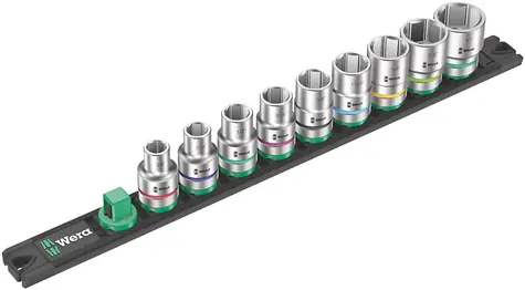 Wera Magnetschiene C Imperial 1 / mit einem Satz Zoll-Steckköpfe / Anschluss Innenvierkant 1/2" / 9-teilig
