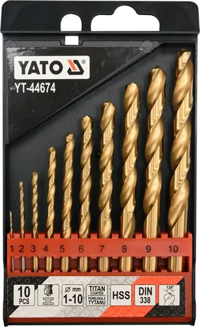 YATO YT-44674 / Eisenbohrer-Set / HSS-TiN / 10 Stück / 1-10 mm