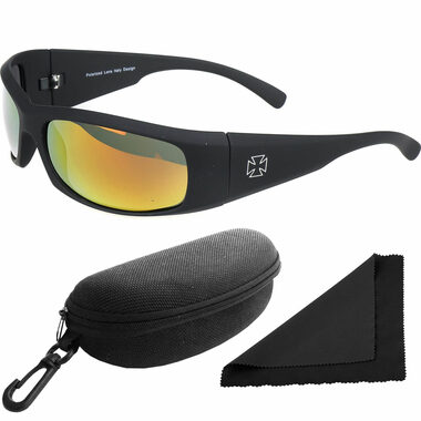 Polarized Sonnenbrille 77 - schwarzes Gestell - rotgoldene Spiegelgläser / polarisierte Gläser / Etui
