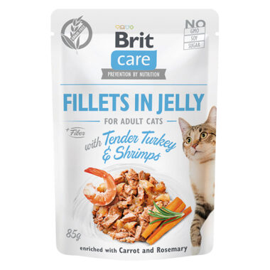 Brit Care Katzenfilets in Gelee mit zartem Truthahn und Garnelen 85 g / Beutel für Katzen