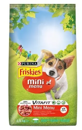PURINA Friskies Mini-Menü - Rind und Getreide / Trockenfutter für ausgewachsene kleine Hunde / 1,5 kg