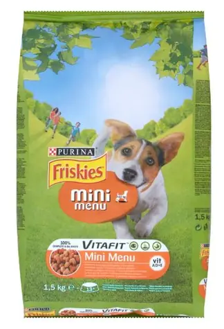 PURINA Friskies Mini-Menü - Huhn und Getreide / Granulat für ausgewachsene kleine Hunde / 1,5 kg