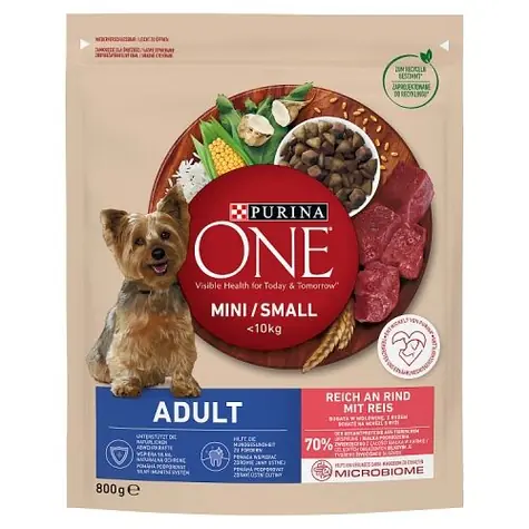 PURINA One Mini Adult Beef & Rice 800 g / für ausgewachsene Hunde / mit Rindfleisch / für kleine Rassen