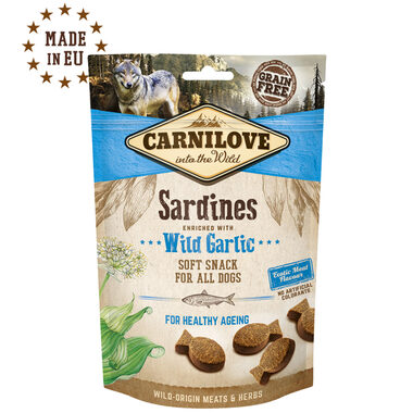 CARNILOVE Halbfeuchter Snack für Hunde, angereichert mit Sardinen und Bärlauch, 200 g / Halbweicher Leckerbissen für Hunde 