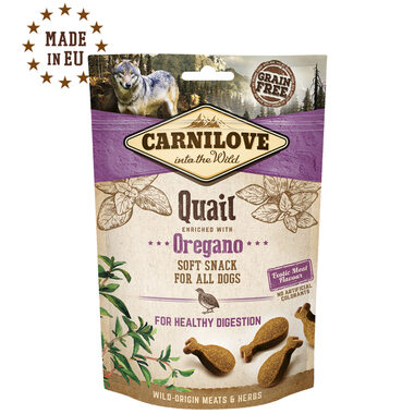 CARNILOVE Dog Semi-Moist Snack Wachtel & Oregano 200 g / Halbweicher Leckerbissen für Hunde 