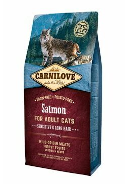 CARNILOVE Katze Getreidefreier Lachs Adult Sensitive&Long Hair 6kg / Ganzheitliches Alleinfuttermittel für empfindliche und langhaarige Katzen