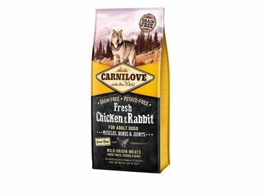 CARNILOVE Dog Fresh Huhn & Kaninchen 12kg / Ganzheitliches Alleinfuttermittel für ausgewachsene Hunde / Ohne Getreide und Kartoffeln 