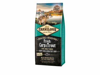 CARNILOVE Dog Fresh Carp & Trout 12kg / Ganzheitliches Alleinfuttermittel für ausgewachsene Hunde / ohne Getreide und Kartoffeln 