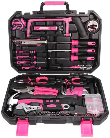 SIXTOL HOME PINK 128 / Werkzeugset / Kohlenstoffstahl / 128-tlg