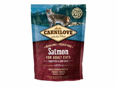 Carnilove Cat Grain Free Salmon Adult Sensitive&Long Hair 400g / Granulat für Katzen / für empfindliche oder langhaarige Katzen