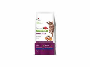 Trainer Natural Cat STERILISIERTER Lachs 10 kg / Granulat für Katzen / für sterilisierte erwachsene Katzen