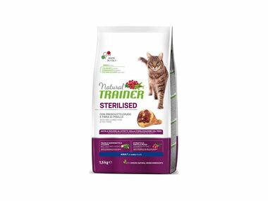 Trainer Natural Cat STERILISED Trockenschinken 1,5kg / Granulat für Katzen / für sterilisierte erwachsene Katzen