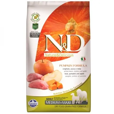 N&D Grain Free Pumpkin Adult Medium/Large Boar & Apple 12 kg / Futter für erwachsene Hunde mittlerer und großer Rassen