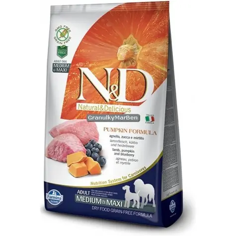 N&D Grain Free Pumpkin Adult Medium/Large Lamm & Blaubeere 12 kg / Futter für erwachsene Hunde mittlerer und großer Rassen