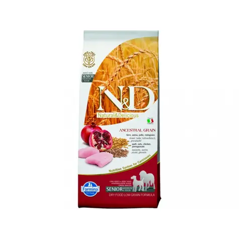 N&D Low Grain Senior Medium/Large Huhn & Granatapfel 12kg / Futter für ausgewachsene Hunde mittlerer und großer Rassen