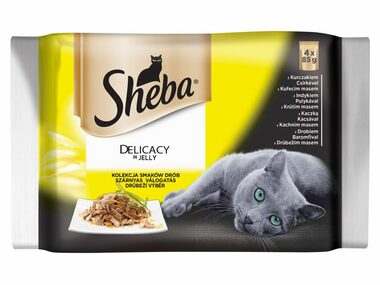 Sheba DELICACY in Gelee Geflügelauswahl 4er Pack 340g / Beutel für Katzen