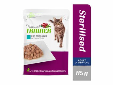 Natural Trainer Cat STERILISED Kabeljau 85 g / Beutel für Katzen