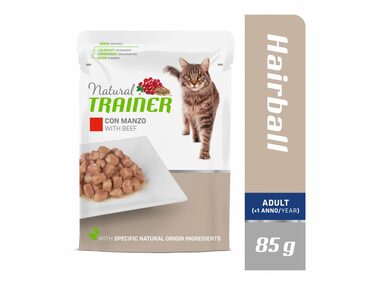 Natural Trainer Cat Adult HAIRBALL Rind 85 g / Beutel für Katzen
