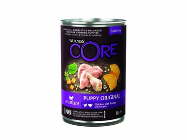 Wellness Core Dog 95% Protein Puppy Huhn+Truthahn und Kürbis 400g / Dosenfutter für Hunde