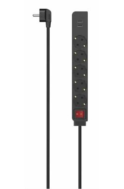 HAMA Verlängerungskabel mit Schalter 1,4 m Schwarz / 5x Schuko & 2x USB-A