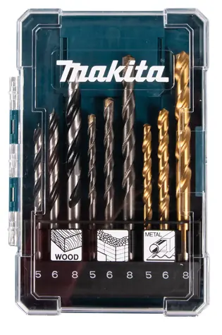 Makita D-71962 Bohrer-Set für Metall, Holz und Mauerwerk (9 Stück) / 5 & 6 & 8 mm