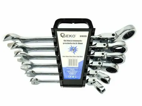 GEKO Ratschenschlüssel mit Gelenksatz 6 / 8-19 mm / Kunststoff. Halter