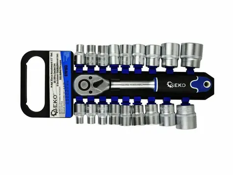 GEKO Steckschlüssel + Ratsche 1/2" Satz 19-tlg. / 8-32 mm / CrV-Stahl 