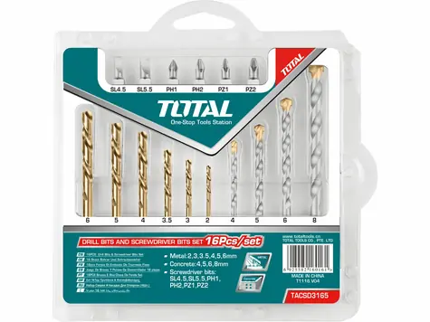 TOTAL-TOOLS Bohrer- und Spitzensatz 16-tlg. / HSS