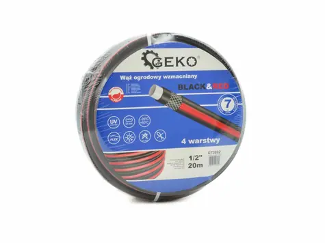 GEKO Verstärkter Gartenschlauch SCHWARZ&ROT 1/2" 50m für Wasser 4-lagig 