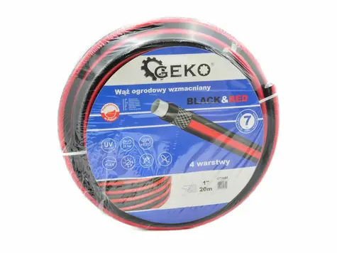 GEKO Verstärkter Gartenschlauch SCHWARZ&ROT 1" 20m für Wasser 4-lagig 