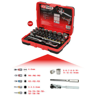 KS Tools TORSIONpower Steckschlüsseleinsätze mit Bits 1/4" - 33-tlg