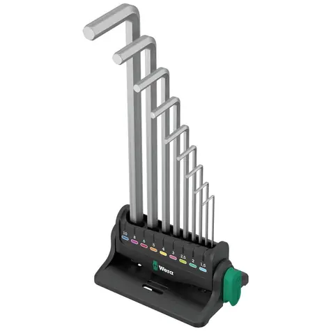 Wera 950/9 Hex- PLUS 8 / Winkelschlüsselsatz / metrisch / verchromter Halter / 10-teilig