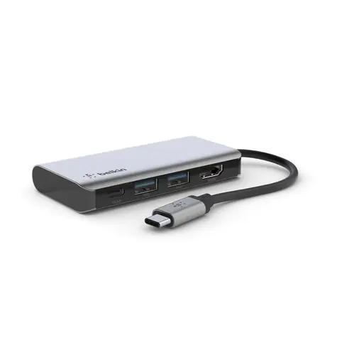 Belkin USB-C 4-in-1 Multiport-Adapter, grau / USB-C / 2x USB-A / HDMI / PD 100W