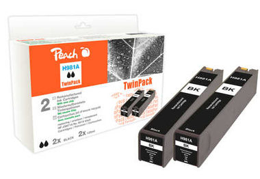 Peach wiederaufbereitete alternative Patrone HP 981A (J3M71A) TwinPack schwarz / neuer Chip
