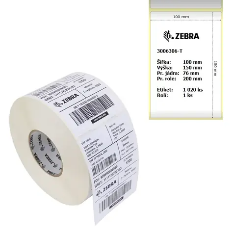 ZEBRA Z-Perform 1000D Papieretiketten 100 x 150 mm / Kern 76 mm (3 Zoll) / Rollendurchmesser 200 mm / 1020 Stück / 1 Rolle / Sonderangebot