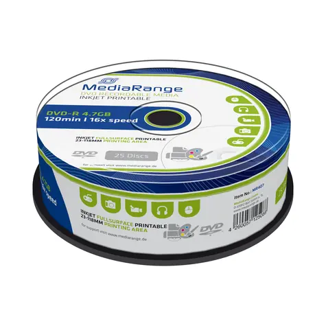 MediaRange DVD- R 4,7 GB 16x Spindel 25 Stück - Tintenstrahldruckbar