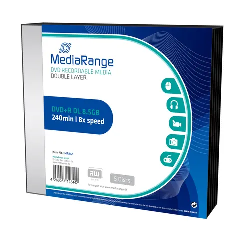 MediaRange DVD+ R 8,5GB 8x Dual Layer Slimcase 5 Stk 