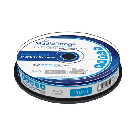 MediaRange BD R Blu-RAY 50 GB 6x Dual Layer Spindel 10 Stück - Tintenstrahldruckbar