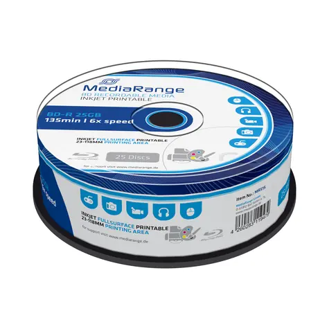 MediaRange BD- R Blu-RAY 25 GB 6x Spindel 25 Stück - Tintenstrahldruckbar